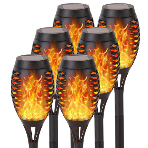 Upgraded Solar Outdoor Lights, 6 Pack Halloween Decorations Outdoor with Flickering Flame Waterproof, Mini Solar Torch Landscape Halloween Lights for Outside Yard Pathway Lawn