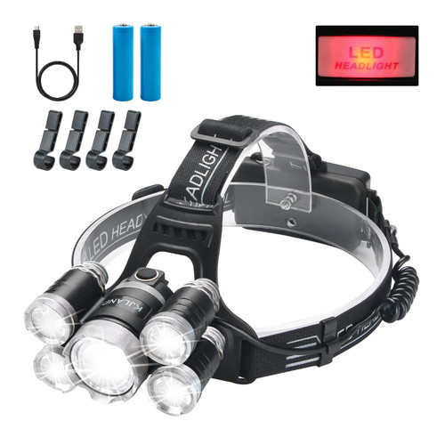 KJLAND Headlamp, High Lumen Ultra Bright 5 LED Head Light, USB Rechargeable Waterproof Headlight Flashlight with Zoomable, 4 Modes Head Lamp for Outdoor Camping Hiking Fishing Hunting KJLAND Headlamp, High Lumen Ultra Bright 5 LED Head Light, USB Rechargeable Waterproof Headlight Flashlight with Zoomable, 4 Modes Head Lamp for Outdoor Camping Hiking Fishing Hunting