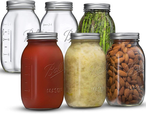 SEWANTA Regular Mouth Mason Jars 32 oz [4 Pack] With mason jar lids and Bands, mason jars 32 oz - For Canning, Fermenting, Pickling, Jar Decor - Microwave/Freeze/Dishwasher Safe Jar Opener