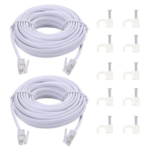 Ubramac 15-Ft Telephone landline Extension Cord Cable Cord with Standard RJ-11 6P4C Plug (White, 2Pack)