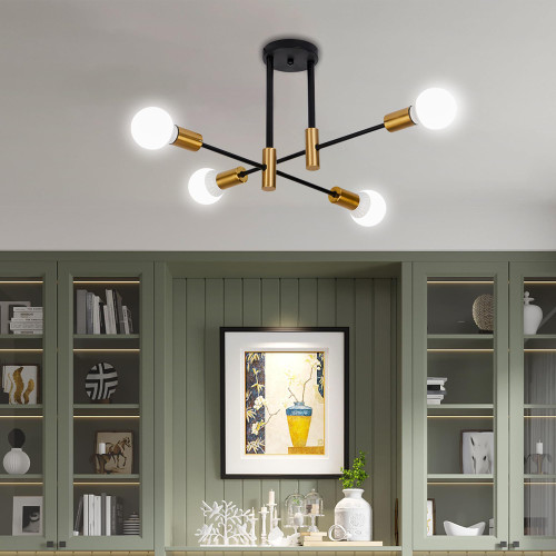 Cimbely 4-Light Mid Century Flush Mount Ceiling Sputnik Semi Light Chandelier Modern Fixture Light with E26 Base for Farmhouse Kitchen Dining Room Bedroom