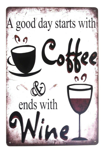 NINGFEI A Good Day Starts with Coffee and Ends with Wine Tin Sign, Beer Sign Retro Wall Home Bar Pub Vintage Cafe Decor, 8x12 Inch NINGFEI A Good Day Starts with Coffee and Ends with Wine Tin Sign, Beer Sign Retro Wall Home Bar Pub Vintage Cafe Decor, 8x12 Inch