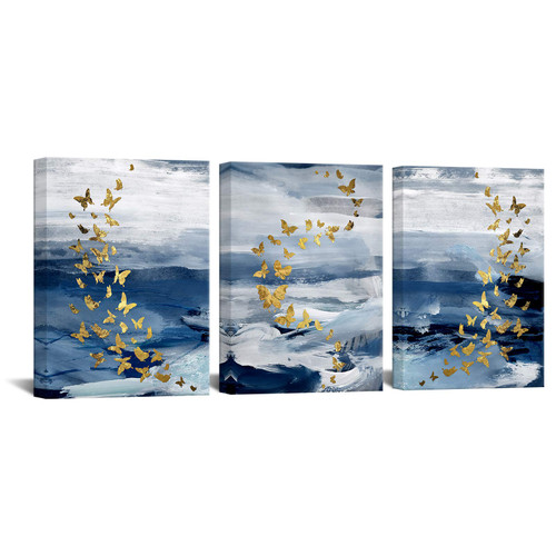 Biuteawal Abstract Canvas Wall Art for Living Room Gold Butterfly on Blue Background Painting Prints Modern Creative Artwork 3 Panels Framed Pictures Bathroom Bedroom Office Kitchen Ready to Hang Biuteawal Abstract Canvas Wall Art for Living Room Gold Butterfly on Blue Background Painting Prints Modern Creative Artwork 3 Panels Framed Pictures Bathroom Bedroom Office Kitchen Ready to Hang