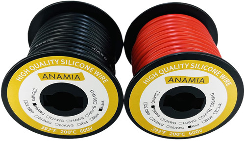 ANAMIA 10 AWG Flexible Wire 50ft, 10 Gauge Silicone Wire 10AWG Stranded Tinned Copper Wire (1050 x 0.08mm) for RC Lipo Battery Wire, Automotive, Solar (25ft Black + 25ft Red Spools)