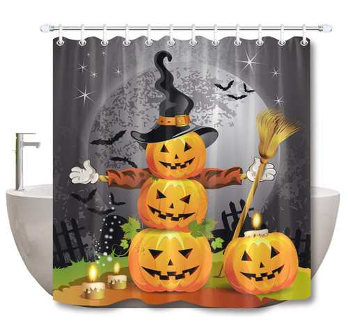 LB Halloween Pumpkins Shower Curtain Set Magic Hat Ghost Broom Bathroom Curtain Party Decor,Bath Curtain Hooks Include,72x72 inch Waterproof Polyester Fabric LB Halloween Pumpkins Shower Curtain Set Magic Hat Ghost Broom Bathroom Curtain Party Decor,Bath Curtain Hooks Include,72x72 inch Waterproof Polyester Fabric