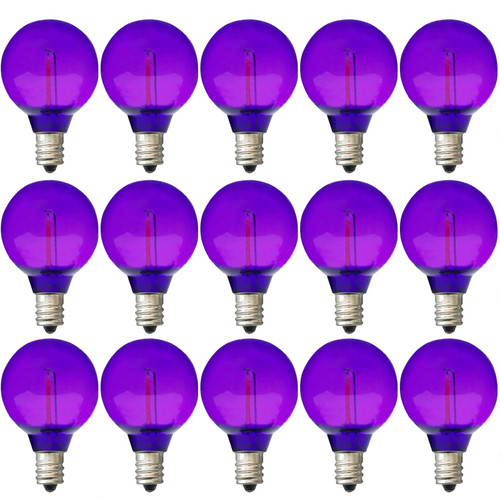 Minsily 15 Pack G40 LED Christmas Replacement Bulbs 1W Shatterproof G40 Globe Light Bulbs for Outdoor String Lights E12 Candelabra Base LED Edison Filament Bulbs for Outdoor Patio Home Decor(Purple)