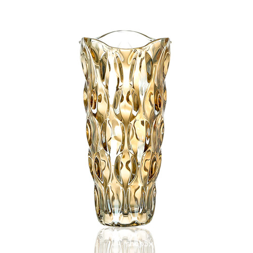 Glass Gold Vase, Crystal Flower Vase for Home Decor, Table Vase Thick 9.45 Inches