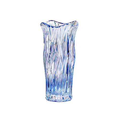 Glass Vase for Flowers, Blue Clear Glass Vases for Centerpieces, Crystal Vase for Home Table Flower Decor 9.1 inches Tall