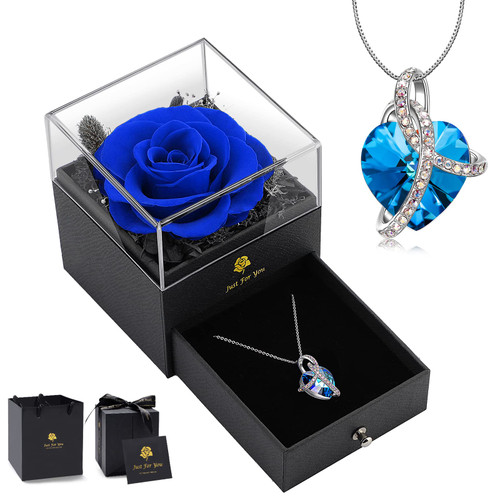 Birthday Gifts for Women Best Friend - Preserved Real Blue Rose with Austria Crystal Necklace Gifts for Mom Her Cowoker Anniversary Eternal Flower Gift Ideas for Wife Girlfriend Sister Daughter Birthday Gifts for Women Best Friend - Preserved Real Blue Rose with Austria Crystal Necklace Gifts for Mom Her Cowoker Anniversary Eternal Flower Gift Ideas for Wife Girlfriend Sister Daughter