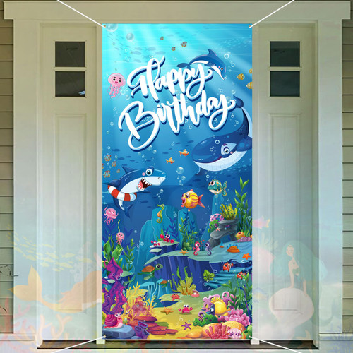 HOWAF Under the Sea Themed Happy Birthday Door Cover for Boys Girls Birthday Party Decoration Supplies, Ocean World Birthday Door Banner, Sea Animal Birthday Door Decoration HOWAF Under the Sea Themed Happy Birthday Door Cover for Boys Girls Birthday Party Decoration Supplies, Ocean World Birthday Door Banner, Sea Animal Birthday Door Decoration