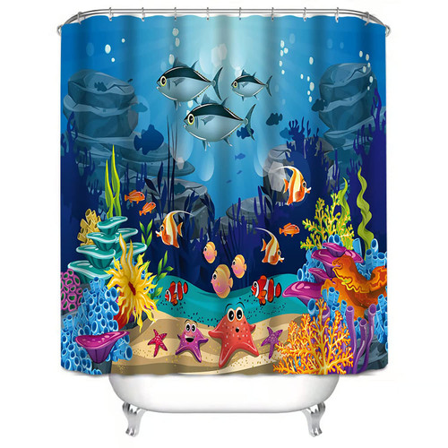 Sikaiqi Cartoon Tropical Fish Shower Curtain for Bathroom and Bathtubs, Blue Ocean Theme Waterproof Kids Bathroom Shower Curtain Thickening Washable Shower Curtain, 72" x 72" 12 An-rust Hooks Included