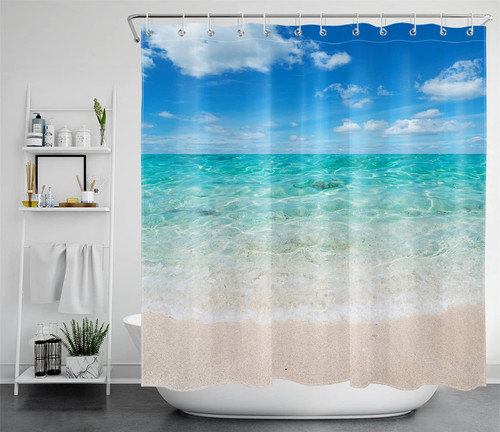 LB Ocean Theme Shower Curtain Tropical Summer Beach Bathroom Curtains with Hooks 72x72 inch Fabric,Machine Washable