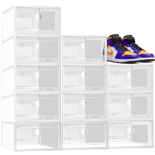 Clear Shoe Boxes Stackable Shoe Storage Boxes with Lids,12 Pack Shoe Boxes Clear Plastic Stackable Shoe Organizers For Closet
