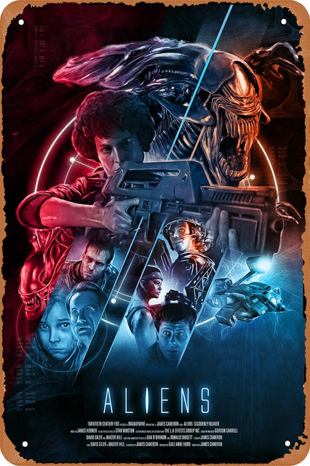 Vintage Tin Sign Aliens (1986) Movie Poster for Bar Man Cave Office Home Wall Decor Gift Retro Metal Sign 12 X 8 inch