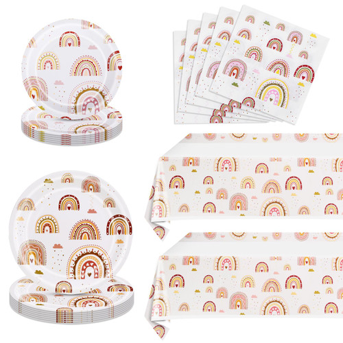 62 Pcs Boho Rainbow Party Supplies Boho Rainbow Baby Shower Tableware Set Including Paper Plates Napkins Tablecloth for Girls Kids Groovy Boho Birthday Party Baby Shower Decorations | Serve 20 62 Pcs Boho Rainbow Party Supplies Boho Rainbow Baby Shower Tableware Set Including Paper Plates Napkins Tablecloth for Girls Kids Groovy Boho Birthday Party Baby Shower Decorations | Serve 20