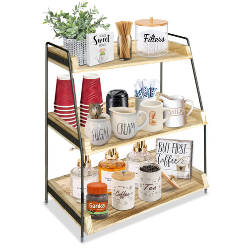 Megsooul Coffee Bar Accessories and Organizer Countertop,Coffee Station Organizer 3 Tier Counter Shelf Organizer Kitchen,Bathroom Counter Organizer Bathroom Vanity Tray Organizer for Bathroom Storage