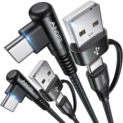 AINOPE USB C Cable Type C Charger Fast Charging 6.6FT-2Pack 60W USB-C to USB-C Cable for iPad Charger Fast Charging Cord 3.1A Right Angle USB C Charger Type C Cable Fits All USB C Port Devices