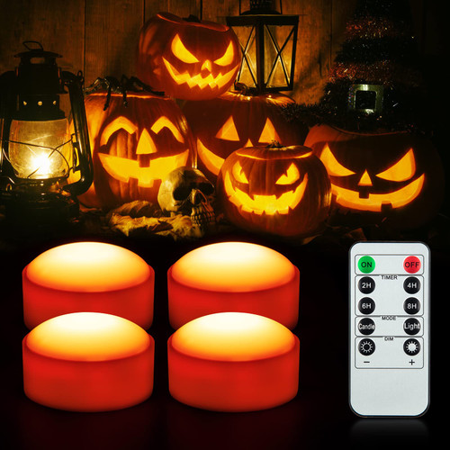 Litake Halloween Pumpkin Lights with Remote & Timer,Flickering LED Pumpkin Lights Battery Operated Halloween Jack-O-Lantern Lights for Halloween Decorations Indoor Oudoor,4 Packs
