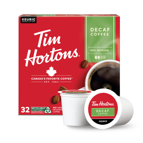 Tim Hortons Decaf, Medium Roast Coffee, Single-Serve K-Cup Pods Compatible with Keurig Brewers, 32ct K-Cups, Red Tim Hortons Decaf, Medium Roast Coffee, Single-Serve K-Cup Pods Compatible with Keurig Brewers, 32ct K-Cups, Red