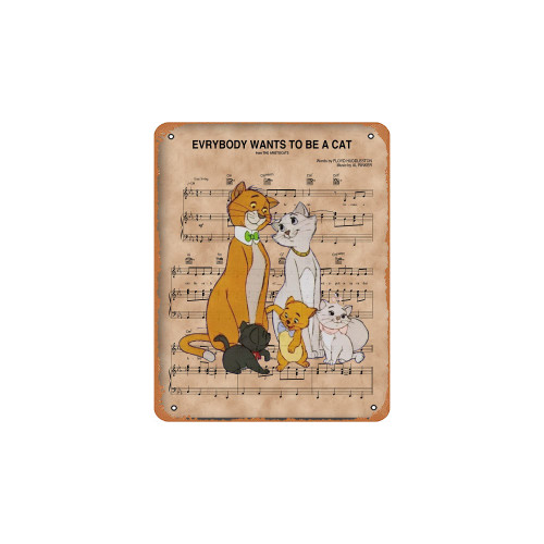 Tin Sign Vintage Kitchen Signs Wall Decor Aristocats Over Ev'Rybody Wants To Be A Cat Sheet Music Funny Metal Tin Signs Bar Decorations Art Poster 8x12 Inch