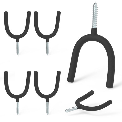 HUHOLE Screw in U Hook, Black Heavy Duty, 6PC, Shovel Holder Wall Mount, U Hooks for Hanging Garden Tools