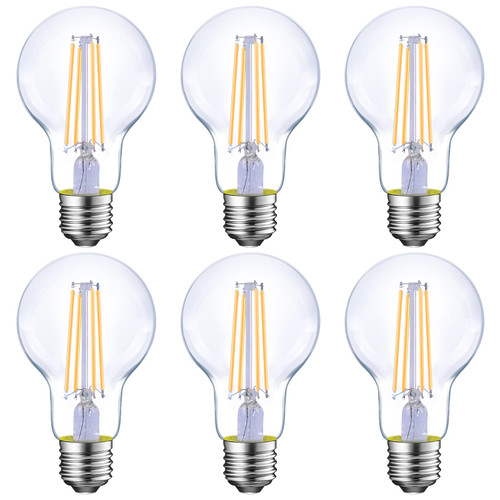 Energetic Dimmable LED Filament Light Bulbs, 8W, 60 Watt Equivalent, Warm White 3000K, Classic Clear Glass, A19 LED Light Bulb, 6 Pack