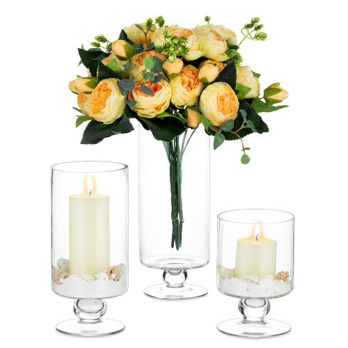 Nuptio 1 Set / 3pcs Large Glass Vase Glass Candle Holder, Clear Vase Tall Glass Vases for Centerpieces, Glass Flower Vases for Centerpieces Decorative Glass Vases for Decor Home Party Wedding Table