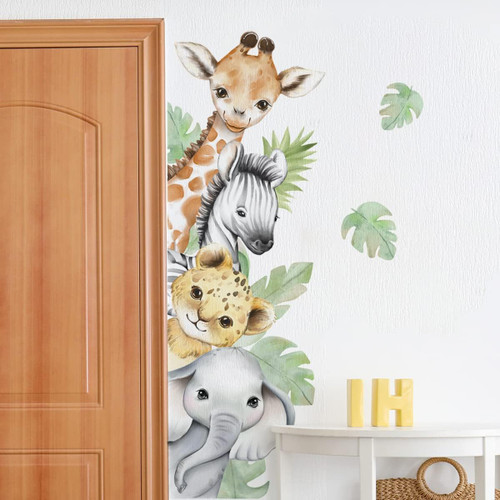 44.88 x 11.75 Inch Watercolor Jungle Animal Wall Decals Forest Animal Wall Sticker Elephant Lion Monkey Wall Decals for Kids Baby Nursery Playroom Bedroom Classroom Kindergarten Wall Decor