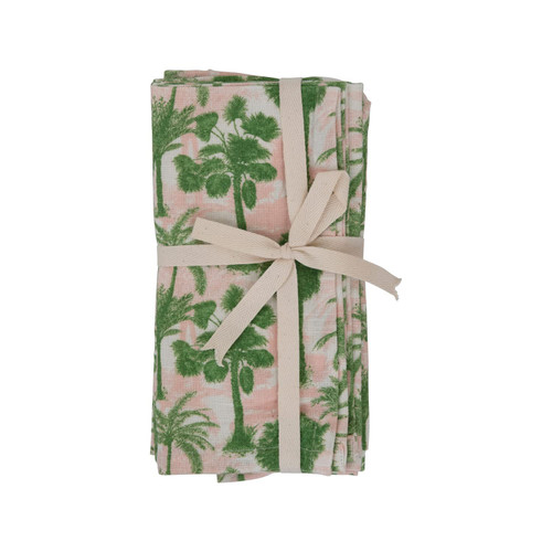 Creative Co-Op Cotton Printed Napkins with Palm Tree Pattern, Set of 4