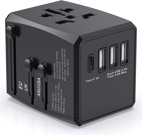 Universal Travel Adapter Worldwide, Travel Plug Adapter Worldwide International Travel Adapter with USB C and 3 USB Travel Adaptor, Universal Charger Power Adapter for European EU US AUS UK Universal Travel Adapter Worldwide, Travel Plug Adapter Worldwide International Travel Adapter with USB C and 3 USB Travel Adaptor, Universal Charger Power Adapter for European EU US AUS UK