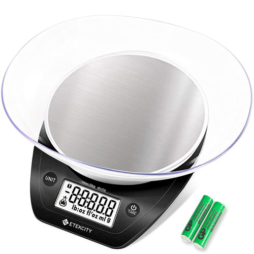Etekcity 0.1g Food Scale, Bowl, Digital Grams and Ounces for Weight Loss, Dieting, Baking, Cooking, and Meal Prep, 11lb/5kg, Stainless Steel Black Etekcity 0.1g Food Scale, Bowl, Digital Grams and Ounces for Weight Loss, Dieting, Baking, Cooking, and Meal Prep, 11lb/5kg, Stainless Steel Black