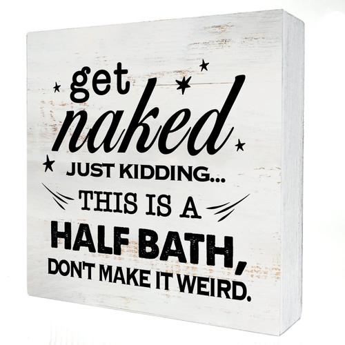 This is a Half Bath Wood Box Sign Home Decor Rustic Humor Bathroom Quote Wooden Box Sign Block Plaque for Wall Tabletop Desk Home Bathroom Decoration 5" x 5"