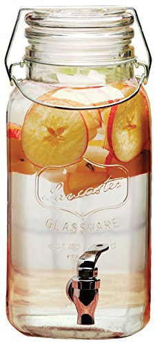 Circleware 68116 Lancaster Yorkshire Mason Jar Glass Beverage Dispenser with Hermetic Locking Lid Glassware for Water, Juice, Beer, Wine, Liquor, Kombucha Iced Tea Punch & Cold Drinks, 1 Gallon