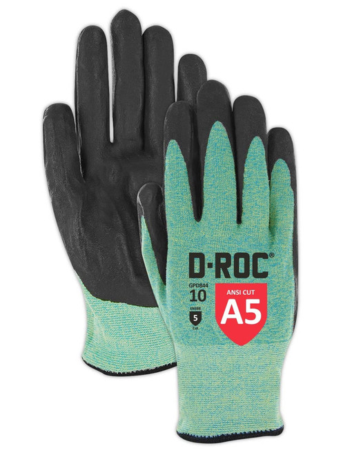 MAGID Heat & Adhesive Resistant Cut Level A5 Work Gloves, 1 PR, Liquid Absorbing Foam Nitrile Coated, Size 7/S, Reusable, 18-Gauge Aramid Shell (GPD844), Black