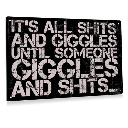 Funny Vintage Giggles Metal Tin Sign Wall Art Decor Retro Sign for Home Toilet Man Cave Bar Decor Gifts