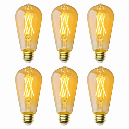 Lafoy LED Edison Bulb Dimmable Amber Glass, Vintage Light Bulbs 60 watt Equivalent Soft White 2700K, ST58 Antique LED Filament Bulbs, E26 Medium Base 120V 6W, 600 Lumens, Pack of 6