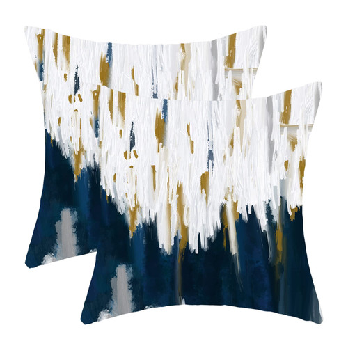Gohdiwh Navy Blue Pillow Covers 18x18 Set of 2, Abstract Oil Painting Decorative Throw Pillows Cotton Summer Farmhouse Cushion Pillow Covers for Sofa Couch Outdoor Decor