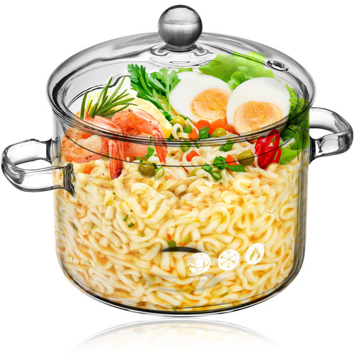 ERINGOGO Glass Saucepan with Lid, 1900ML Cooking Pot Clear Simmer Pot with Heat Resistant Handles, Stovetop Soup Pot Borosilicate Glass Cookware, Dishwasher Safe