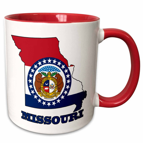 3dRose State Flag In The Outline Map And Letters For Missouri Ceramic Mug, 11 oz, Red/White