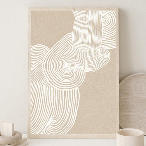 Abstract Beige Canvas Wall Art Boho Mid Century Beige White Line Art Print Geometric Line Art Minimalist Beige Boho Prints Neutral Line Art Mid Century Modern Painting for Living Room 16x24in No Frame