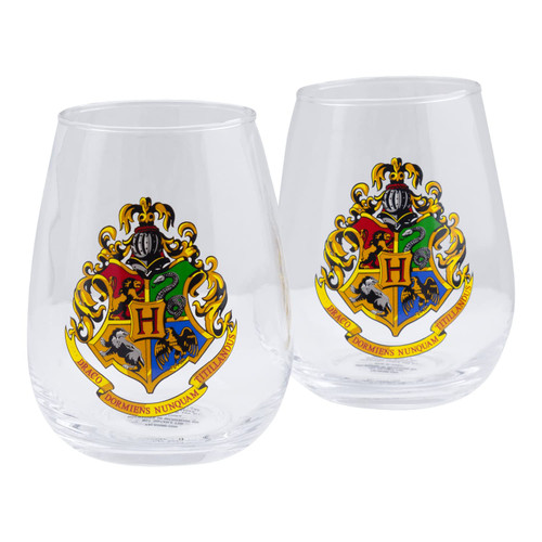 Paladone Hogwarts Stemless Wine Glasses, Set of 2 Harry Potter Drinking Glasses, 450ml