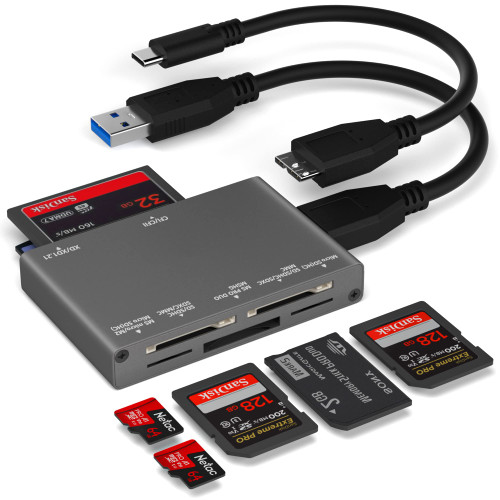SD Card Reader 7 in 1 ?USB 3.0 SD Card Reader?Micro SD Memory Card Adapter?Camera Card Reader?(with USB A and C to Mirco 3.0 Cables)?Reader Multi Adapter for SD/Micro SD/MS/CF/SDXC/MMC/XD/SDHC