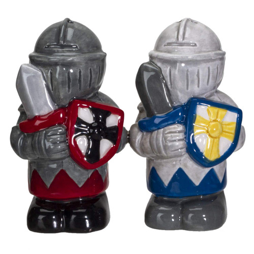 Pacific Giftware White and Black Knights Ceramic Salt and Pepper Shakers Set