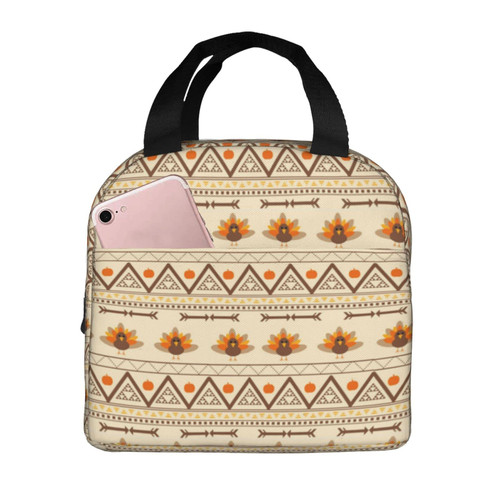 Reusable Lunch Tote Bag Aztec Turkey Gobble Thanksgiving Insulated Lunch Bag Durable Cooler Lunch Box