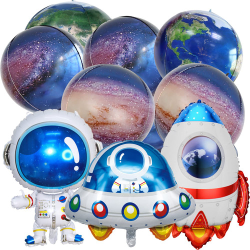 10pcs Galaxy Astronaut Planet Balloons Kit, Outer Space Cartoon Balloons, Inflatable Rocket Astronaut Earth Spaceship Balloons Space Themed Party Supplies for Home Kids Baby Shower Wedding Party.