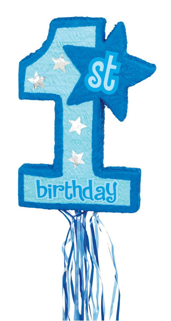 Blue 1st Birthday Pull String Pinata