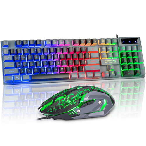 CHONCHOW Gaming Keyboard and Mouse Combo LED Backlit 104Keys Full Size Keyboard Light Up USB Wired Mechanical Feel 3600 DPI Gaming Mic for Windows PC Mac Xbox Gamer