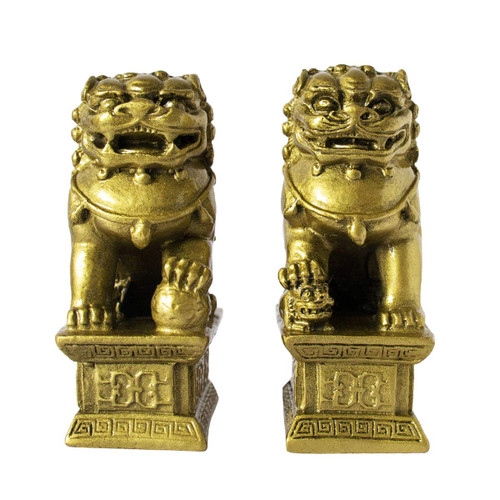 Addune Feng Shui Chinese Beijing Foo Dogs Statues Pair Guardian Lions Statues Wealth Protection Figurine Decorations Home Gifts (Bronze)