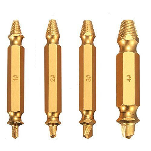 Damaged Screw Extractor Set - DRILLPRO Remover Set - 4 Remove Stripped Screw Easily Remove Stripped or Damaged Screws