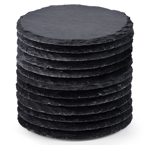 13 Pieces Slate Drink Coasters, GOH DODD 4 Inch Black Stone Coasters Bulk Cup Coaster Set with Anti-Scratch Bottom for Bar Kitchen Home Apartment, Round